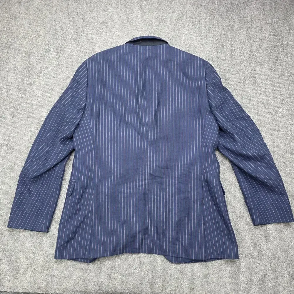 Lands End Blazer Mens 42 Blue Pinstripe Linen Two Button Sport Coat Jacket